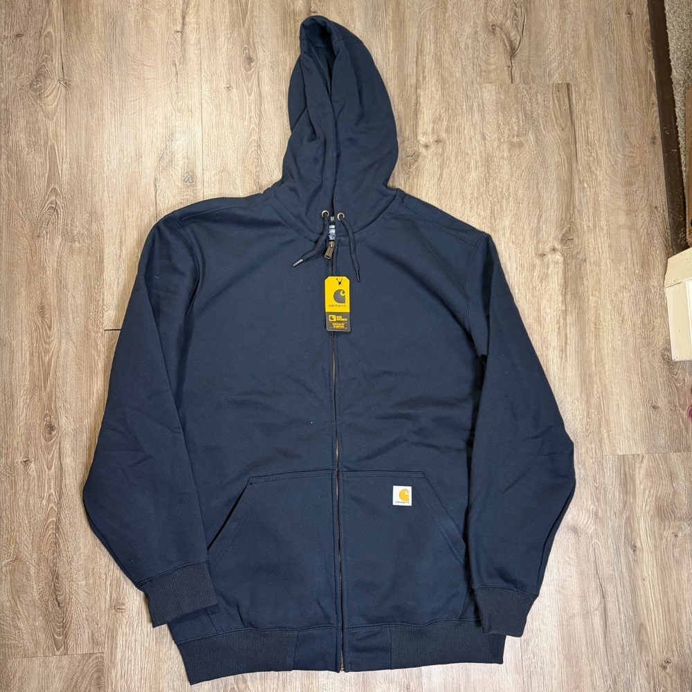 Carhartt Mens Rain Defender Full Zip Hoodie XL Tall Navy Blue Loose Heavyweight